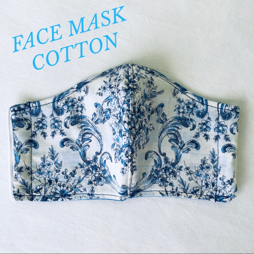 FACE MASK COTTON FLORAL. BLUE AND WHITE - Picture 2 of 6